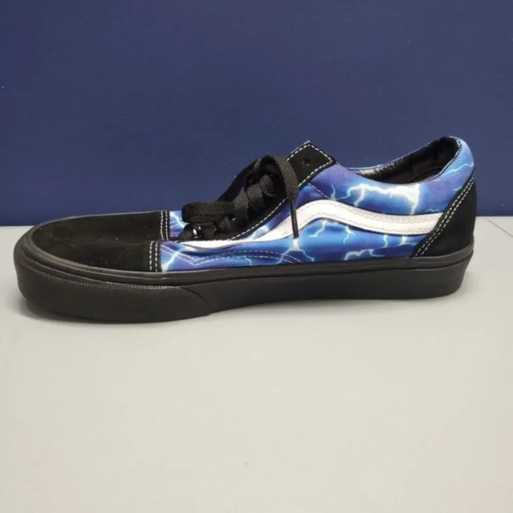 VANS Sk8 Low Top Sneakers Men 8.5 Women 10 Blue Black‎ Fabric Lightning 500714